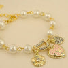 Heart & D with Floral Imitation Pearl Love Heart Bracelet